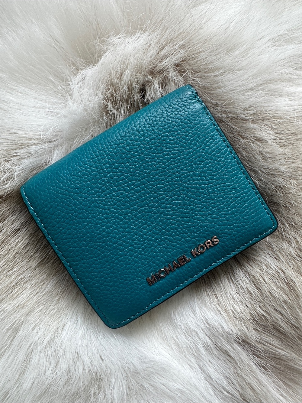 Michael Kors Teal Pebbled Leather Bifold Wallet